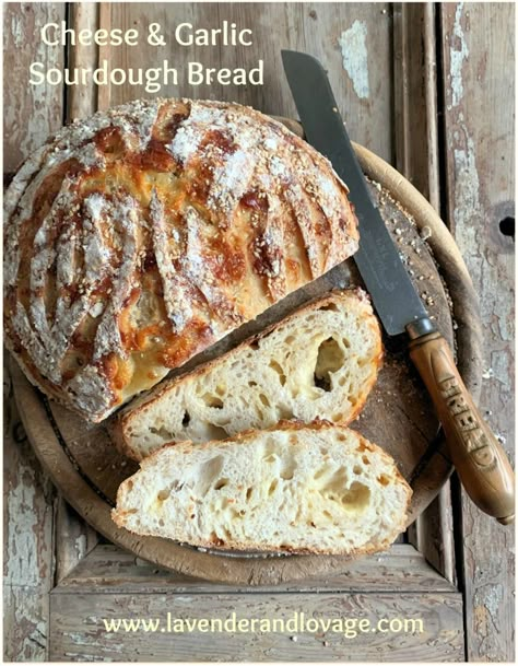 A delicious cheese and garlic sourdough bread . Makes the most amazing toast as well as sandwiches. Classic Sourdough Bread Recipe, Garlic Sourdough Bread, Garlic Sourdough, Cast Iron Casserole Dish, Starter Recipes, Yeast Breads, Walnut Bread, Sourdough Bread Recipe, Sourdough Baking