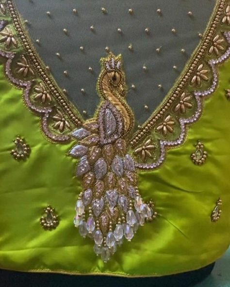 Patch Aari Work Blouse Designs, 3d Aari Work Blouse, Peacock Blouse Designs, Aari Blouses, Magam Work, Peacock Embroidery Designs, Aari Design, Latest Bridal Blouse Designs, Aari Blouse