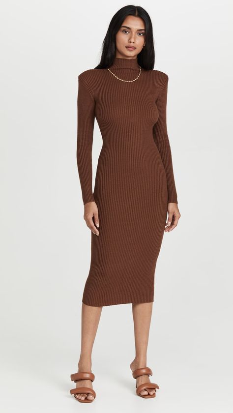 Welcome to Our Forever Love Affair With Brown Monochrome Outfits Brown Monochrome Outfit, Cutout Sweater, Brown Dresses, Astr The Label, Comfy Dresses, Knit Turtleneck, Work Dress, Slip Skirt, Half Zip Pullover