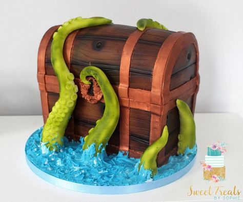 Treasure Chest Cake, Octopus Cake, Pirate Birthday Cake, Cake International, Ocean Cakes, Ninja Turtle Cake, Pirate Treasure Chest, Pirate Cake, Sculpted Cakes