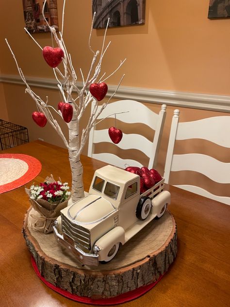 Valentines Truck Decor, Valentine Lantern Decor Ideas, Valentines Decorations For Home Table, February Table Decorations, Valentines Decorations Ideas, Hobby Lobby Valentines Day Decor, Valentine Table Centerpieces, Valentine Centerpieces Diy, Valentines Table Centerpieces