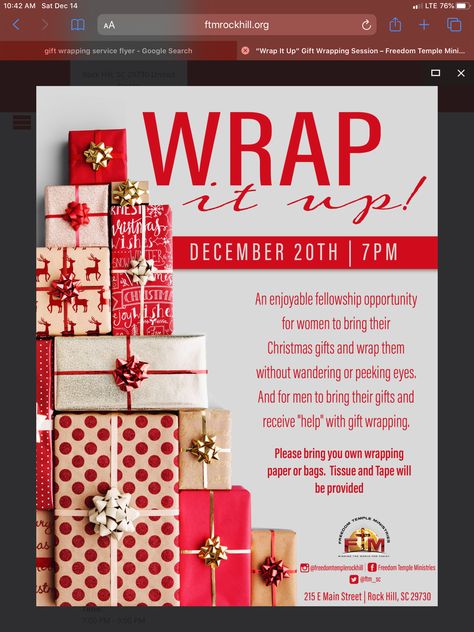 Gift Wrap Fundraiser, Christmas Fundraising Ideas, Church Fundraisers, Gift Wrapping Station, Wrapping Station, Holiday Gift Wrapping, Fundraiser Flyer, Christmas Service, Marketing Gift