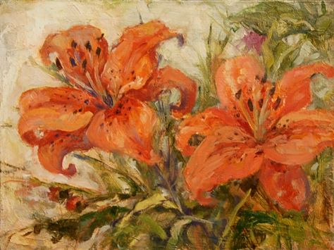 Two Tiger Lilies, painting by artist Deb Kirkeeide Tiger Lily Flowers, Retro Wallpapers, Painting Orange, Lilly Flower, Lily Painting, Daily Painters, Sunflower Art, Orange Flower, Flower Art Painting