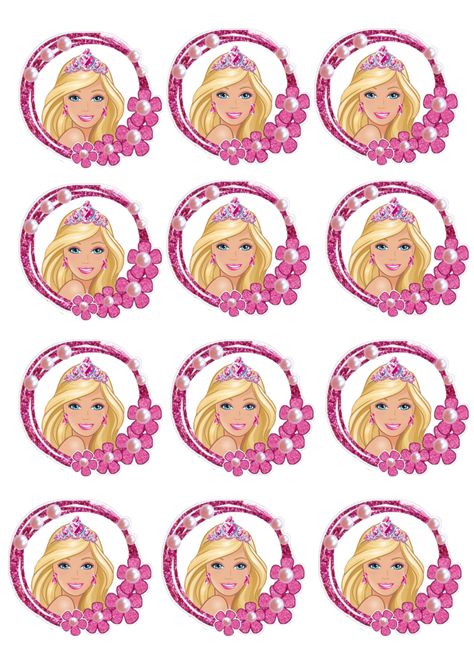 Barbie Cupcake Topper Printable, Barbie Cupcake Toppers Printable Free, Barbie Cupcake Topper, Topper Barbie, Barbie Cake Designs, Barbie Cupcakes, Barbie Decorations, Barbie Birthday Invitations, Diy Cake Topper Birthday