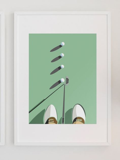 Golf Art Picture, Golfers Putting Home Decor Art Print Gifts, Golfing Shoes, Practice Putting Artwork, Wall Decor, Golf Balls Present Unique Putting illustration, Digitally Recreated Art of Golfers' Shoes and putting practice.  Inspired to improve your putting skills? `This is my hand-drawn, digitally recreated art print drawn by me and inspired by my own sports photography.  Unique sports wall decor pictures with vibrant colours for the perfect special present to yourself or for the golfer in y Golf Painting Easy, Golf Ball Art, Gallery Wall Themes, Golf Illustration, Golf Artwork, Golf Painting, Golf Images, Sports Wall Decor, Golf Poster