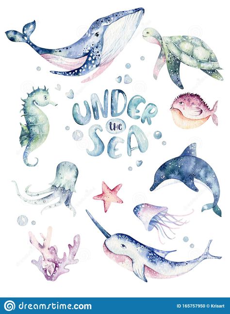 Sea Animals Poster, Animals Poster, Poster Blue, Ocean Fish, Watercolor Ocean, Underwater Creatures, Aquarium Backgrounds, Animal Posters, Education Poster