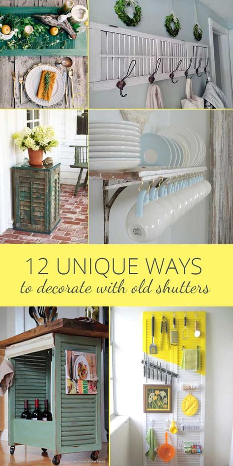 decorating with old shutters - 12 unique ways to display, use and build things with shutters #decoratingwitholdshutters #oldshutters #farmhousedecor #vintagedecor Decorating With Old Shutters, Ideas For Shutters, Window Shutter Crafts, Old Shutters Decor, Window Shutters Indoor, Old Wooden Shutters, Shutters Indoor, Shutters Repurposed Decor, Small Shutters