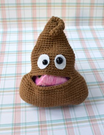 Poop Bag Holder Diy, Dog Poop Bag Holder Diy, Bag Holder Diy, Crochet Yarn Holder, Emoji Bag, Dog Bag Holder, Dog Poo Bag Holder, Bag Holder Pattern, Dog Poo Bags