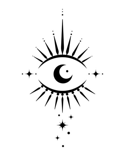 Sacred eye, magic crescent moon in boho style, black vector tattoo isolated on white background. Bohemian logo icon, geometric design alchemy element Sacred Eye Tattoo, Boho Moon Elements, All Seeing Eye Finger Tattoo, Celestial Eye Tattoo, Evil Eye Moon Tattoo, Eye Symbol Design, Protection Moon Tattoo, Sun Moon Eye Tattoo, Eye Of Protection Tattoo