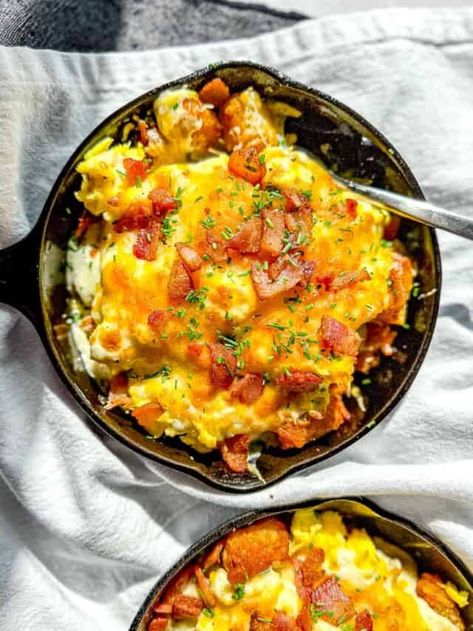 Breakfast Poutine with Tater Tots Easy Cauliflower Casserole, Breakfast Poutine, Baked Cauliflower Casserole, Breakfast Skillet Recipes, Tater Tot Recipes, Cauliflower Casserole Recipes, Loaded Cauliflower Casserole, Tater Tot Breakfast, Country Gravy