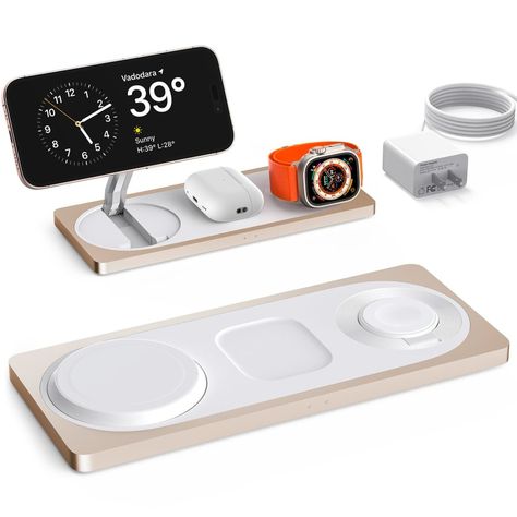 PETINO PETINO Magnetic Charging Station,3 in 1 Faster Mag-Safe Wireless Charger Stand, Wireless Charging Pad for Apple Devices, iPhone 15/14/13/12 Series, Apple Watch Series, AirPods Pro(Golden) Iphone And Watch, Magsafe Charger, Apple Watch 1, Computer Camera, Amazon Kitchen Gadgets, Charger For Iphone, Apple Devices, Electronic Musical Instruments, Charger Stand