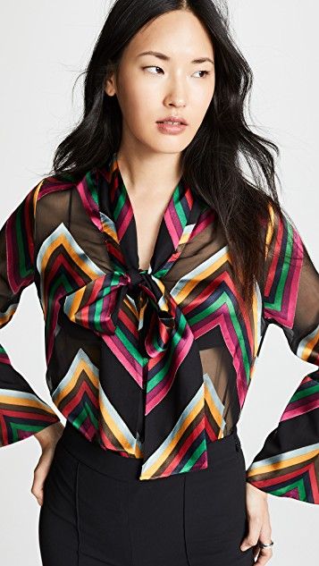 alice + olivia Merideth Tie Neck Top | SHOPBOP SAVE UP TO 25% Use Code: STOCKUP18 Olivia Pink, Tie Neck Top, Chevron Blouse, Bow Tie Blouse, Printed Silk Blouses, Asymmetrical Blouse, White Sleeveless Blouse, Olivia Black, Tie Neck Tops