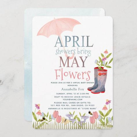 April Showers Bring May Flowers Virtual Shower Invitation April Showers Baby Shower Theme, April Baby Shower, Online Baby Shower Invites, Online Baby Shower, Shower By Mail, Virtual Baby Shower Invitation, April Showers Bring May Flowers, Wildflower Baby Shower