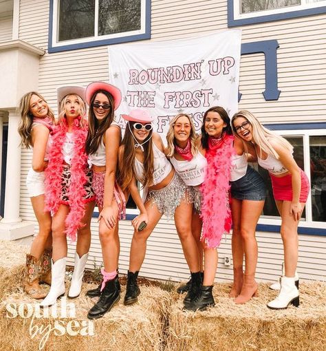 Cowgirl Sorority, Sorority Costumes, Cowgirl Costume Kids, Halloween Costumes Cowgirl, Space Cowgirl Costume, Sorority Family Shirts, Costume Cowgirl, Cowgirl Halloween Costumes, Cowgirl Halloween Costume