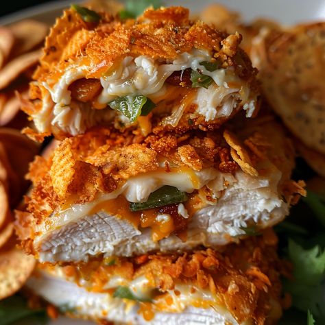 Stuffed Doritos Chicken Doritos Crusted Chicken, Doritos Fried Chicken, Doritos Stuffed Chicken, Doritos Recipes Dinners, Dorito Stuffed Chicken, Chicken Doritos Recipes, Dorito Recipes Ideas, Dorito Crusted Chicken, Stuffed Doritos