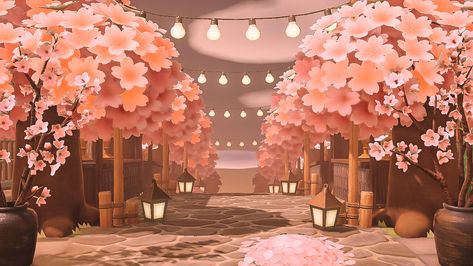 Acnh Cherry Blossom, Animal Crossing Cherry, Acnh Sakura, Acnh Zen Garden, Red Hair Tumblr, Animal Crossing Japanese, Acnh Zen, Acnh Japanese, Acnh Builds