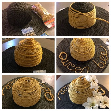 Beehive inspired hat Beehive Hat Diy, Bee Hat Craft, Diy Crazy Hat Day Ideas, Beehive Hat, Candy Land Costumes, Bee Hats, Alice In Wonderland Hat, Bee Hat, Halloween Party Accessories