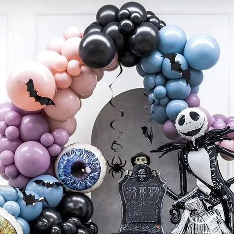 Sempertex Europe on Instagram: "Are you ready for Spooky Season? We absolutly love the Pastel Dusk colours in this Halloween decor! Welldone @sempertexkorea_joyparty on this beautiful decor! #spookyseason #halloween #pasteldusk #halloweentrend #halloweencolor #sempertex #balloondecor" Blue Halloween Balloon Garland, Pastel Color Halloween Decor, Pastel Spooky Party, Pink Halloween Balloons, Pastel Halloween Party Backdrop, Pasteles Halloween, Skeleton Pumpkin, Halloween Trends, Color Celeste