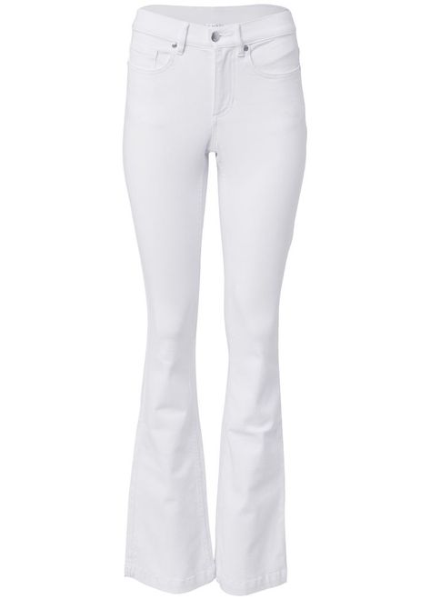 White Jeans Bootcut, Obx Wardrobe, White Boot Cut Jeans, Preppy Jeans, White Flare Jeans, White Bootcut Jeans, Gold Ideas, White Flared Jeans, Denim For Women