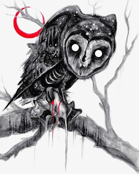 Brian Serway Creepy Owl, Scary Owl, Scary Birds, Owl Tattoo Drawings, Creepy Animals, Owl Drawing, Scary Drawings, Owls Drawing, Dark Art Drawings