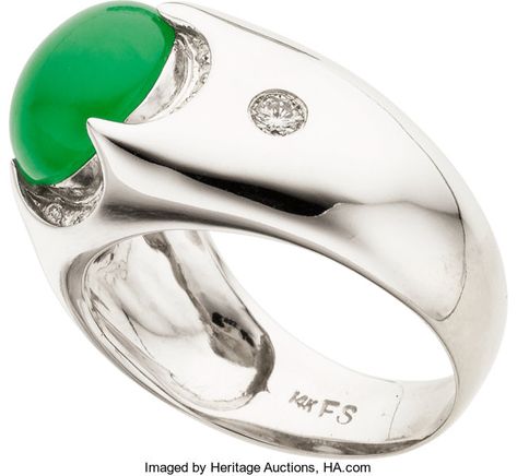 Gentleman's Jadeite Jade, Diamond, White Gold Ring. ... Estate | Lot #58125 | Heritage Auctions Jade Ring, Jade Jewelry, White Gold Ring, White Gold Rings, Estate Jewelry, Diamond White, Gold Ring, Gentleman, The Ring