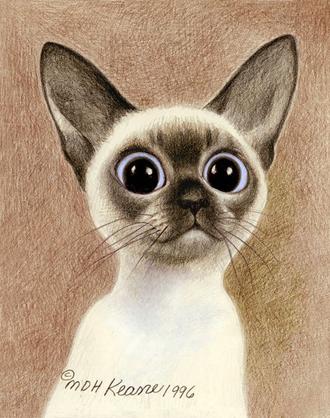 Margaret Keane Big Eyes Cat Margaret Keane, Siamese Cats, Big Eyes, Print On Canvas, Giclee Print, Fine Art