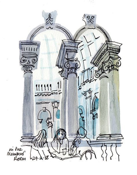 London Urban Sketch, London Illustration Art, Urban Sketching Watercolors, Urban Design Sketch, Museum Sketch, Trip Drawing, Sketching Styles, Museum Drawing, Building Sketches