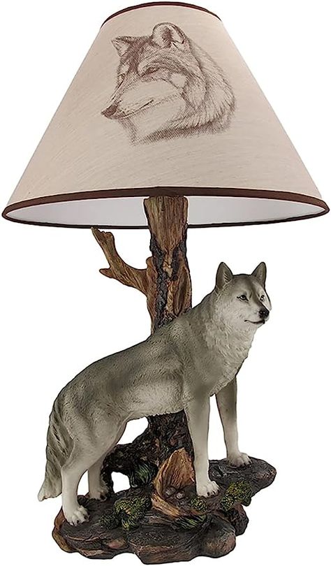 Zeckos `Denizen of Twilight` Gray Wolf Table Lamp - - Amazon.com Wolf Decor, Animal Lamp, Wolf Stuff, Wolf Photos, Gray Wolf, Beautiful Wolves, Deer Print, Grey Wolf, Black Wolf