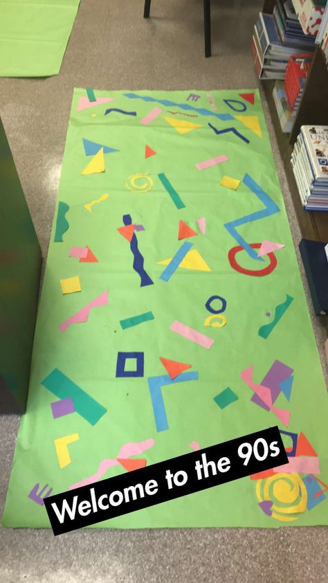 90s Aesthetic Decorations Party, 90s Party Photo Booth, 1990 Party Decorations, 90s Hallway Decorations, 90s Homecoming Theme, 90 Theme Birthday Party Ideas, 90s Theme Classroom Door, Bachelorette 90s Theme, 90s Theme Classroom