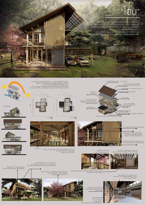 Tropical Architecture Design Concept, Filipino Architecture Design Concept, Tropical Design Architecture, Modern Bahay Kubo, Architecture Design Presentation, Architecture Portfolio Layout, Presentation Board Design, Tropical House Design, Architecture Drawing Plan