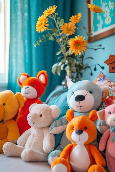 Creative Ideas for Stuffed Animal Display at Home Cute Ways To Display Stuffed Animals, Stuffed Animal Display Ideas, Display Stuffed Animals, Stuffed Animal Display, Stuffed Animal Displays, Large Stuffed Animals, Stuffed Animal Storage, Concept Board, Space Organizer