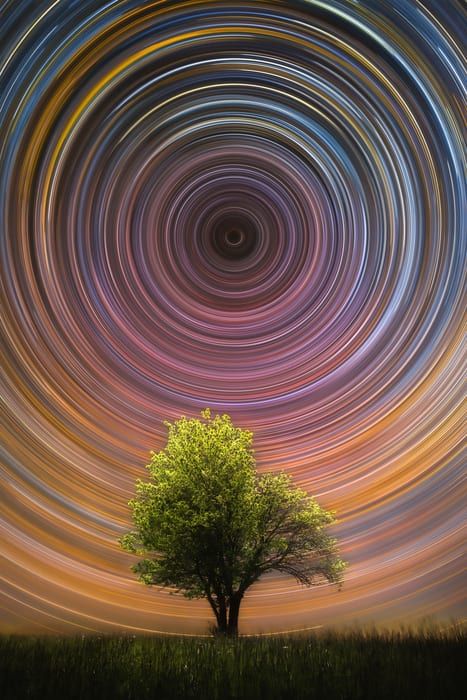 star trail long exposure night sky photography Long Exposure Photography Night, Star Trails Photography, Novo Mesto, Northern Lights Photography, Milky Way Photography, Long Exposure Photos, Shooting In Raw, Photography Settings, Night Sky Photography