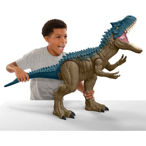 At more than 3 feet long, the Allosaurus goes Super Colossal! This extra large dinosaur figure doesn't just look fierce with its spiked spine, menacing teeth and gnarled toenails, it can also "swallow" up to 20 mini dinosaur figures! (Mini figures sold separately, subject to availability.) A latched door in the belly releases the mini figures for easy repeat play. For ages 4 years and older. Colors and decorations may vary. Dinosaur Figures, Largest Dinosaur, Chaos Theory, Dinosaurs Figures, Tyrannosaurus Rex, Play Toys, Animal Figures, Jurassic World, Jurassic Park