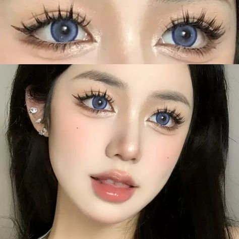 Blue Contacts Makeup, Blue Contact Lenses, Eye Color Chart, Purple Contacts, Painting Faces, Hollywood Aesthetic, Apply Mascara, Switch Case, Korea Makeup