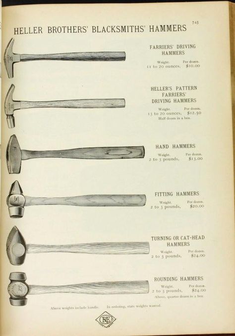 Heller Brothers Blacksmiths' Hammers [Catalog Excerpt] : Heller Brothers Co. : Free Download, Borrow, and Streaming : Internet Archive Diy Forge How To Make, Blacksmith Knowledge, Blacksmith Power Hammer, Mechanic Shop Decor, Forging Hammer, Diy Forge, Blacksmith Tongs, Making Pins, Blacksmith Hammer