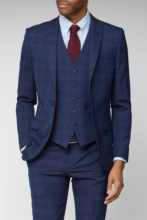 Checks Suits For Men, Check Suits For Men, Navy Check Suit, 3 Piece Suit Men, Man Suits, Navy Blue And Pink, Classy Suits, Prom 2024, Suit For Men