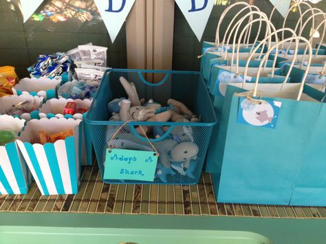 Adopt a shark, create your own favor bag Adopt A Shark Party Favor, Adopt A Shark, Shark Party Favors, Surf Birthday Party, Surf Birthday, Ocean Birthday Party, Sixth Birthday, Ocean Birthday, 1st Birthday Themes