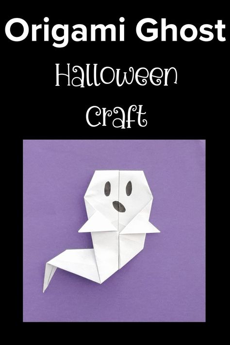 An origami ghost made of white paper sits on a purple background. Origami Ghost Step By Step, Spooky Origami, Fall Origami, Origami Ghost, Easy Origami Tutorial, Paper Ghost, Ghost Tutorial, Make Your Own Paper, Fun Video