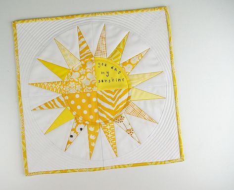 You Are My Sunshine Mini Quilt by During Quiet Time (Amy), via Flickr Sun Quilt, Sun Burst, Yellow Quilts, Quilt Modernen, Miniature Quilts, Quilt Baby, Star Quilts, Quilted Wall Hangings, Mini Quilts