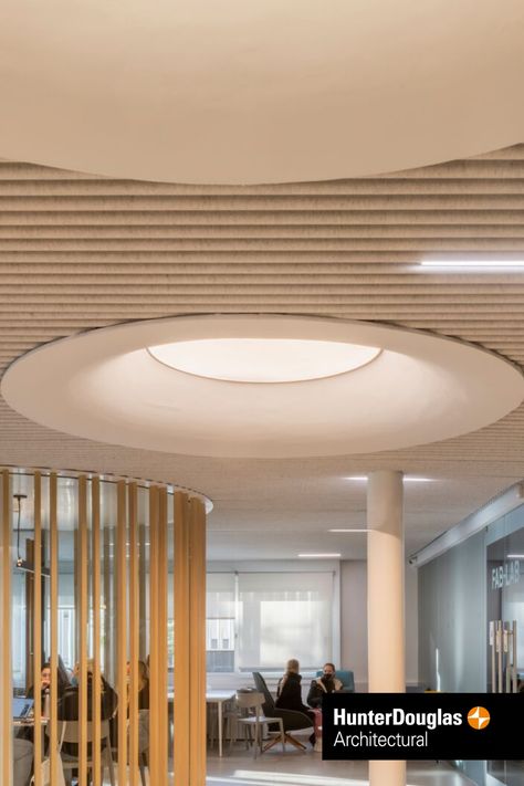 The HeartFelt® modular felt ceiling system by Hunter Douglas Architectural Felt Ceiling Panels, Textile Ceiling, Acoustic Ceiling Design Office, Ceiling Acoustic Design, Acoustic Ceiling Clouds, Suspended Acoustic Ceiling Panels, Space Felt, Ceiling System, Hunter Douglas