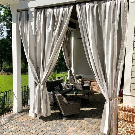 Whether for a tiny patch or an expansive lawn of outdoor space, there is always something you can find to create a lovely space. These outdoor curtain ideas will shade you from the sun and provide privacy at the same time. First thing first the material not all curtains are made for outdoor use either it’s the fabric or the visually attractive factor. Read more to know more. ig @tinlilydesign_callieshaw #outdoorcurtainideas Curtains For Pergola Outdoor Drapes, Pavilion Curtains, Outdoor Curtain Ideas, Light Blue Curtains, Diy Privacy Screen, Spa Bed, Outdoor Drapes, Stylish Bedroom Decor, Outdoor Curtains For Patio