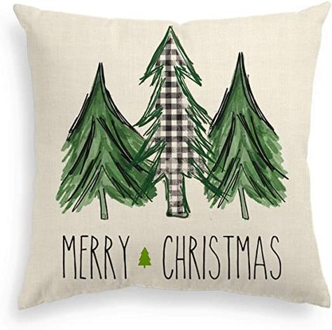 AVOIN Watercolor Christmas Tree Throw Pillow Cover, 18 x 18 Inch Holiday Buffalo Plaid Cushion Case Decoration for Sofa Couch Farm Christmas Decorations, Holiday Pillows Covers, Buffalo Plaid Christmas Tree, Winter Holiday Decorations, Green Pillow Covers, Holiday Throw Pillow, Watercolor Christmas Tree, Christmas Tree Pillow, Plaid Christmas Tree