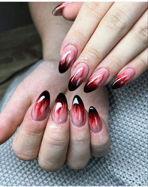 French Tip Halloween, Stiletto French Tip, Nails Short Medium, Halloween Fake Nails, Blood Nails, Vampire Nails, Medium Stiletto, Fav Aesthetic, Horror Nails