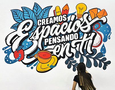 Mural Cafe, School Murals, Hand Lettering Inspiration, Colorful Murals, Parametric Architecture, Wall Drawing, Graffiti Wall Art, Graffiti Murals, Mural Ideas