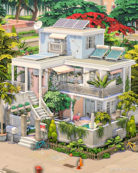 Tomarang Apartments || no CC Hello! I built another apartament building in Tomarang, the world that came with The Sims 4 For Rent EP! I wanted to create a more colorful and alive build so I used many cute colors! This build has 2 units and it has room for a total of 6 sims. What do you think about this build? ✨ 📽️ Speedbuild available ✅ Playtested ⬇️ Trayfiles Tomarang Apartments || Residential Rental 🔸20x20 lot 🔸114,718 $ 🔸2 units #TheSims4 Colorful Sims 4 House, Sims 4 Tomarang Apartment, Sims 4 Apartment Exterior, Cute Apartment Exterior, Sims 4 Lots Download, Tomarang Apartments, For Rent Sims 4, Sims Apartment Building, Sims 4 Rental House