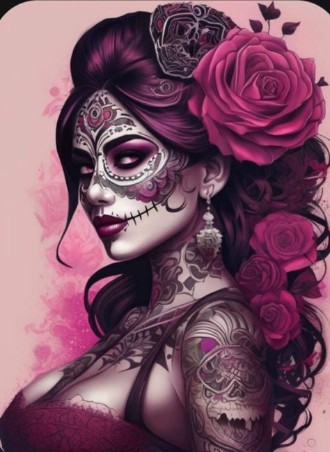 Mexican Sugar Skull Art Beautiful, Sugar Skull Art Painting, Day Of The Dead Girl Tattoo, Day Of Dead Tattoo, Sugar Skull Art Drawing, Sugar Skull Wallpaper, Colorful Skull Art, Skeleton Artwork, Skull Girl Tattoo