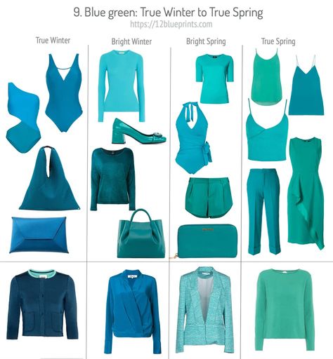 Your Best Blue Green Parts 1 and 2 - 12 Blueprints True Spring Color Palette, Light Spring Color Palette, 12 Blueprints, True Spring Colors, Complexion Colors, Cool Winter Color Palette, Deep Winter Palette, Light Spring Colors, Winter Color Palette