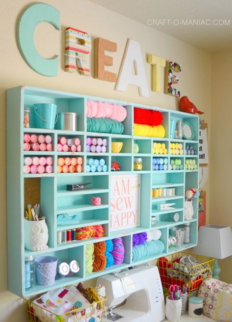 Craft Room Organization & Inspiration - Yarn Holder Rooms Organization, Wall Storage Ideas, Dream Craft Room, Craft Room Design, Sewing Room Organization, Diy Craft Room, Scrapbook Room, Craft Room Decor, Organization Inspiration