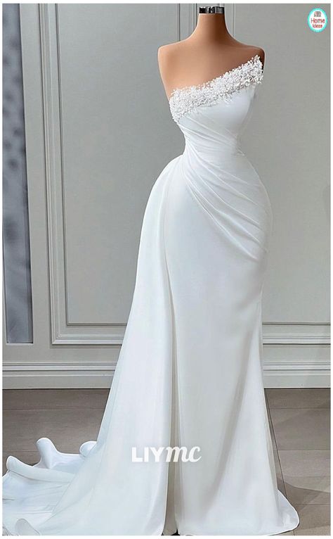 Elegant Satin Wedding Dress Mermaid, Simple But Beautiful Wedding Dresses, Princess Mermaid Dress, Wedding Dresses Black Women Classy, Simple White Elegant Wedding Dress, Beautiful Simple Wedding Dresses, Drape Wedding Dresses, Bride Mermaid Dress, White Formal Dresses