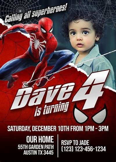 Spiderman Invitation With Photo Amazing Spider-man Birthday | Etsy Superhero Birthday Invitations Free, Spiderman Birthday Party Invitations, Spiderman Birthday Party Decorations, Spiderman Birthday Invitations, Spiderman Invitation, Birthday Party Invitations Free, Party Location, Superhero Birthday Invitations, Spiderman Theme